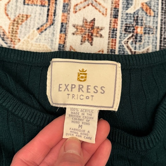 Vintage Express Tricot Womens Ribbed Tunic Large Forest Green Long Sleeve Size M - Picture 7 of 10